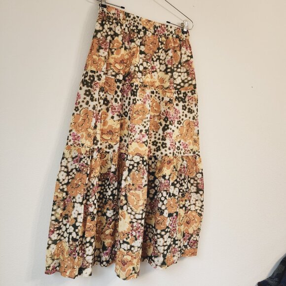 Ba&Sh Diary Printed Tiered Floral Midi Skirt Sz M/ 6US Yellow 100%Cotton Classic - Picture 7 of 15